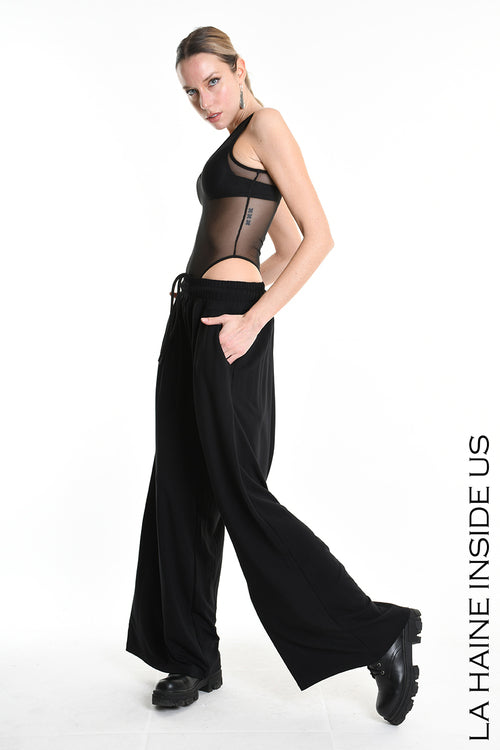 LH 4M W5250 PANTALONE Palazzo in Jersey Bamboo Nero