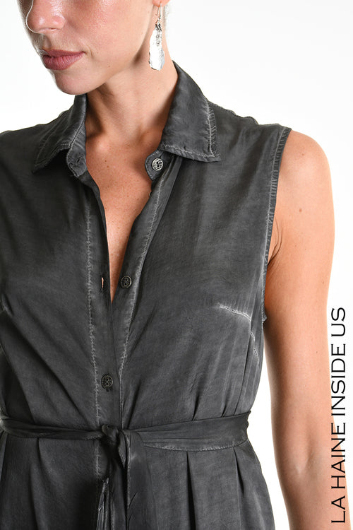 LH W5382 JUMPSUIT/DRESS Multifunctional Over Dyed Viscose Satin Black