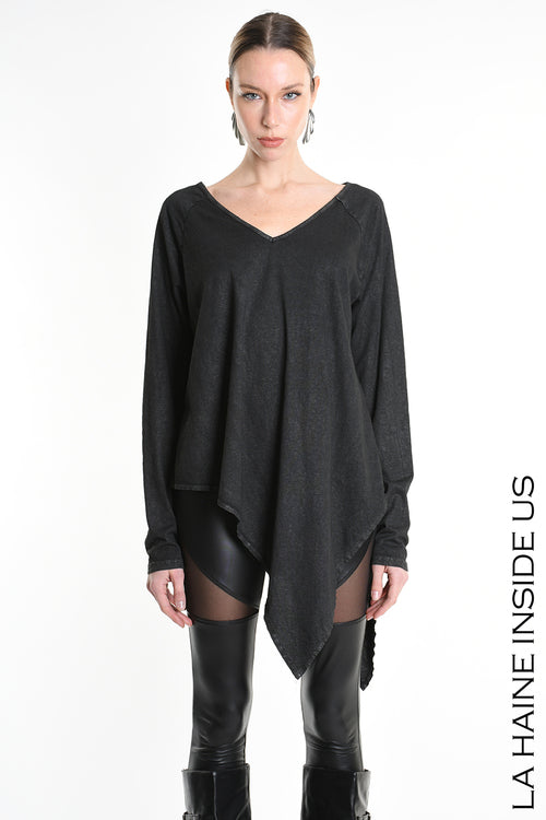 LH W5193 T-SHIRT Over Asymmetric Jersey Dyed Coated Black