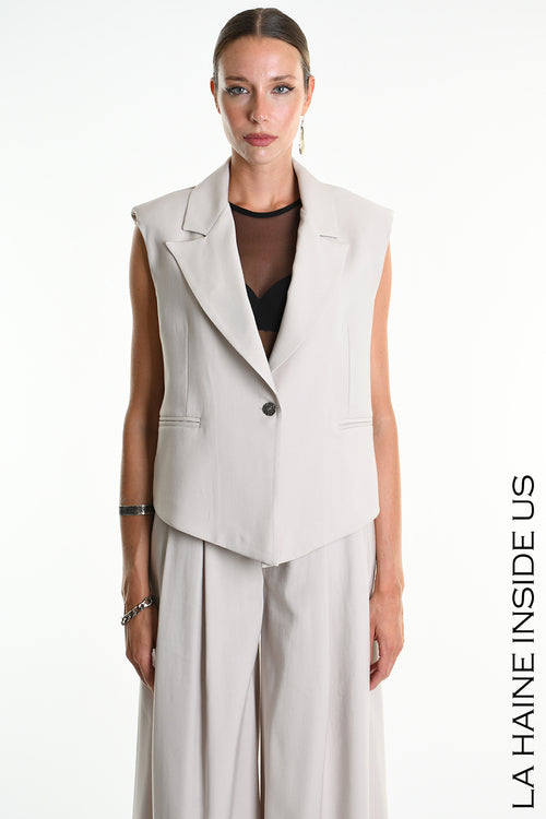 LH W5282 GILET Over Crop Fluid Viscose Beige