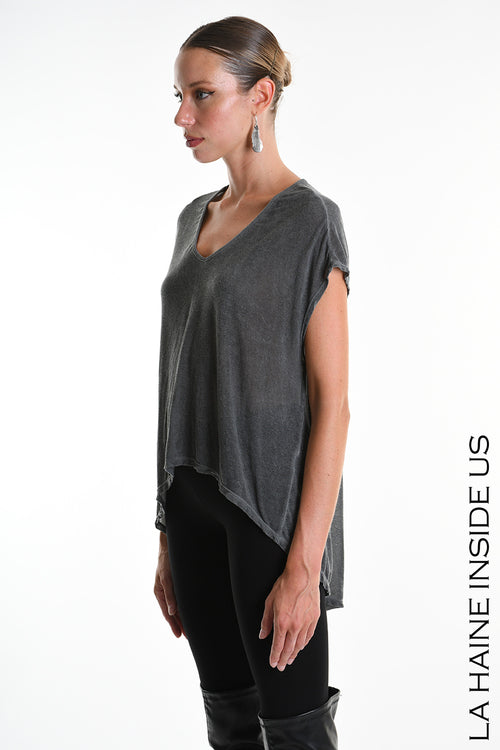LH W5325 T-SHIRT Over Asymmetric Modal Silk Dyed Cold Grey