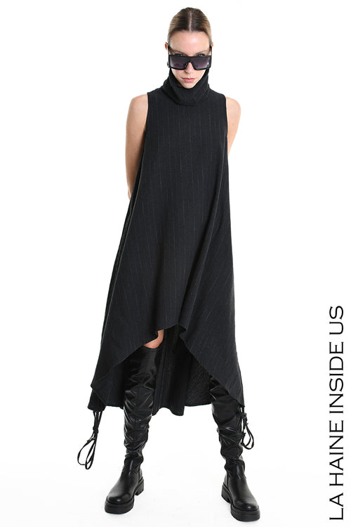 LH W5175 abito Over Asymmetric Flannel Pinstripe Black