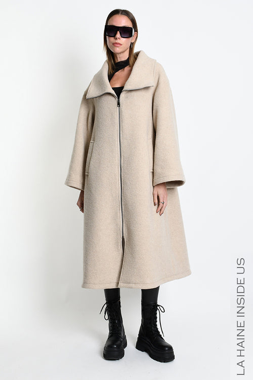 LH W5516 OVERCOAT in Wool Blend Cloth Sand