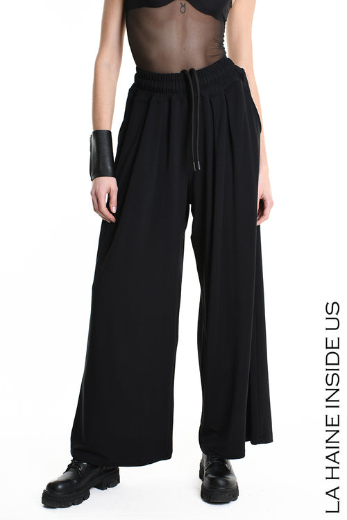 LH 4M W5250 PANTALONE Palazzo in Jersey Bamboo Nero
