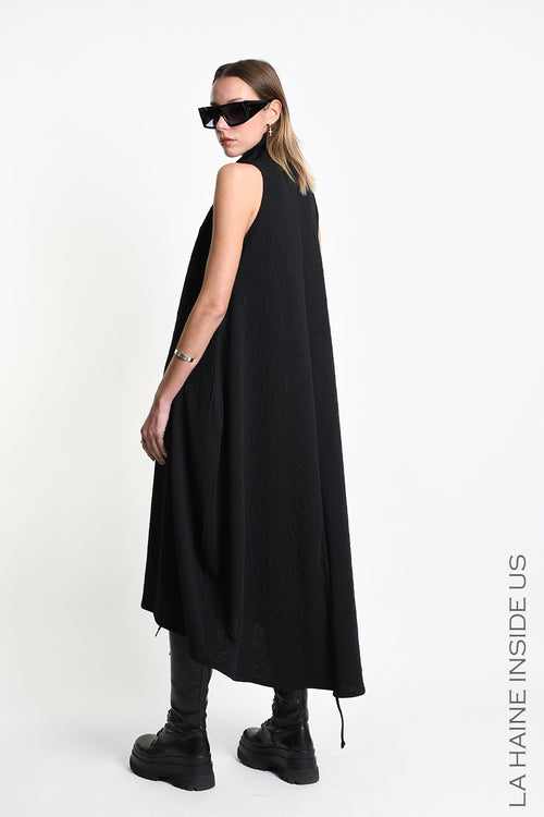 LH W5448 DRESS Sleeveless Oversized in Embossed Stretch Fleece Black