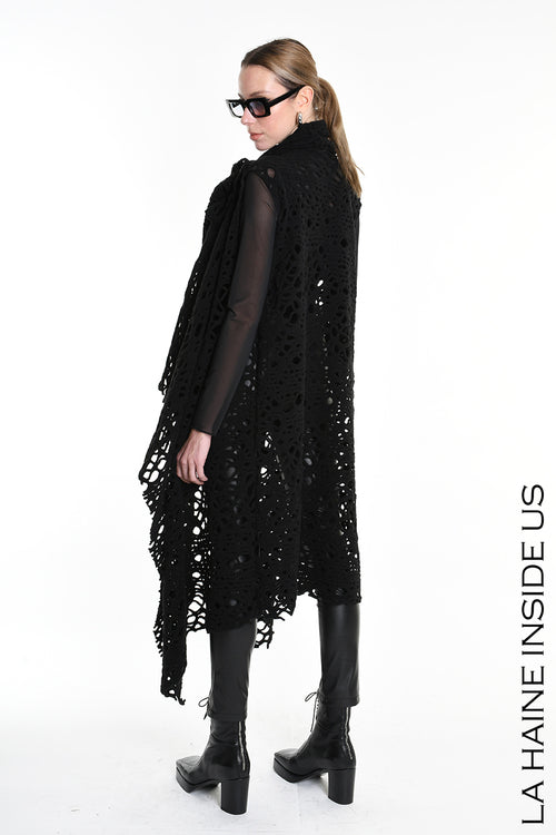 LH  W5200 GILET Over Asymmetric Blend Wool Perforated UNISEX D Black