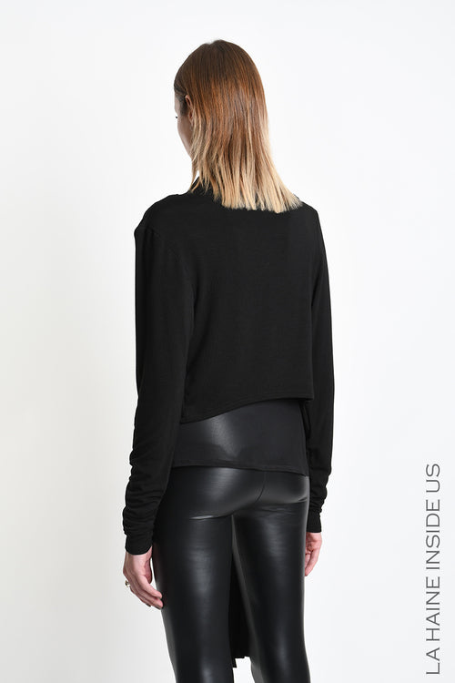 LH W5455 CARDIGAN Asymmetric in Viscose Jersey Stretch Black