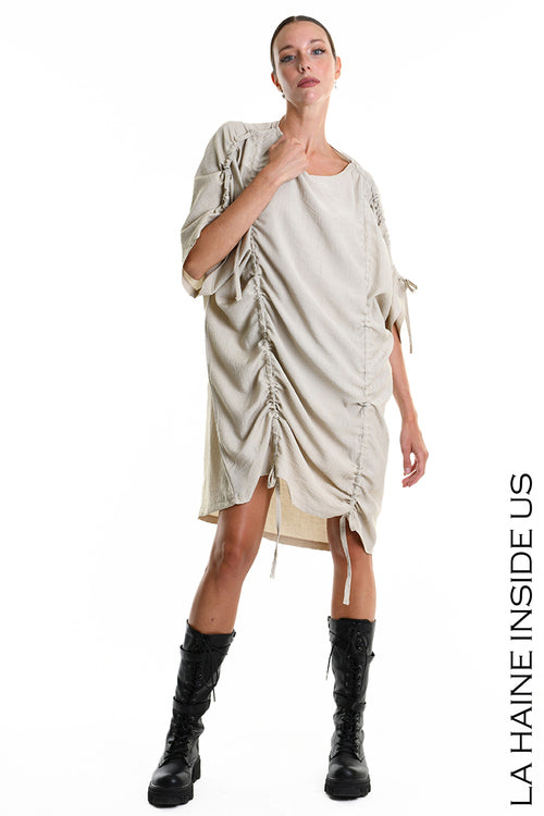 LH W5309 DRESS Over Fluid Viscose Embossed Beige