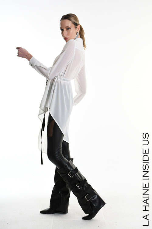 LH W5246 SHIRT Asymmetric Georgette White