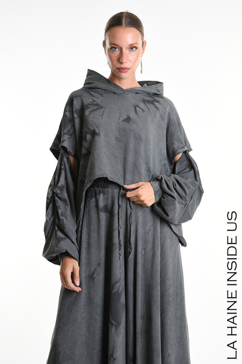 LH  W5294 SWEATSHIRT Crop Cotton Stretch Dyed Cold Net Treatment Black