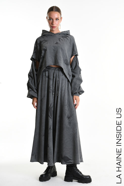 LH  W5294 SWEATSHIRT Crop Cotton Stretch Dyed Cold Net Treatment Black