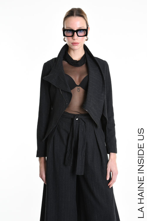 LH W5176 JACKET Asymmetric Flannel Pinstripe Black