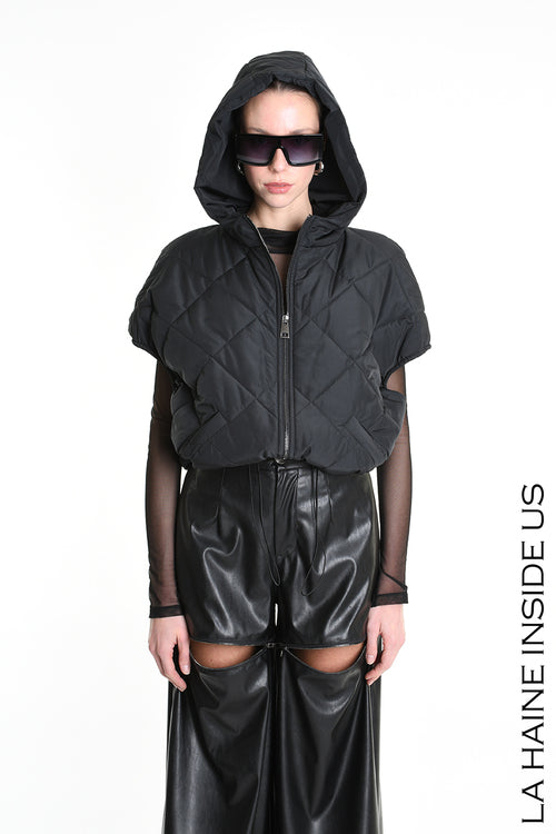 LH W5196 BOMBER Over Smanicato Chiffon Trapuntato Nero