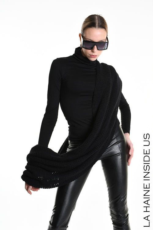 LH M1192 SCARF Over Blend Mohair Devore UNISEX D Black