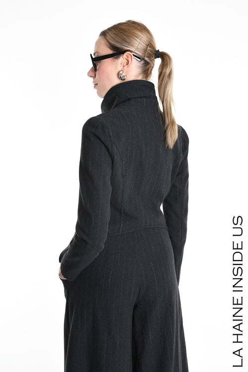 LH W5176 JACKET Asymmetric Flannel Pinstripe Black