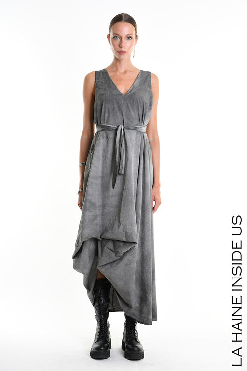 LH  W5379 DRESS Dyed Cotton Gabardine Grey