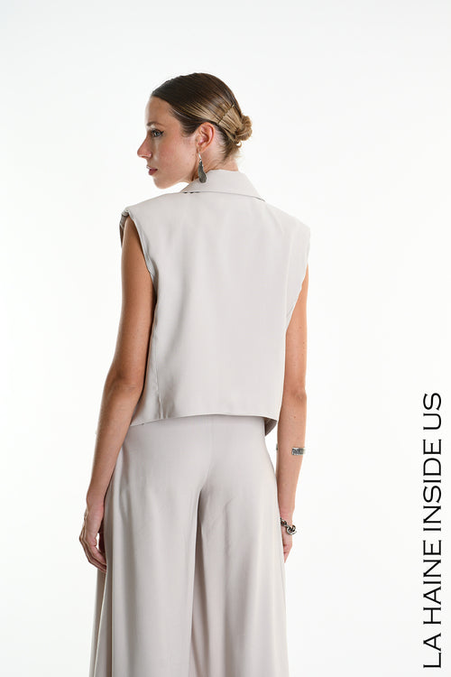 LH W5282 GILET Over Crop Fluid Viscose Beige