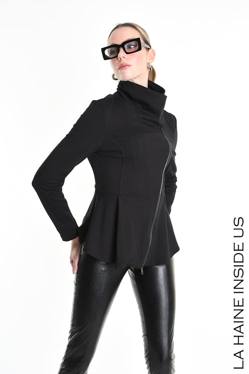 LH W5242 GIACCA Slim fit Asimmetrica in Punto Milano Nero