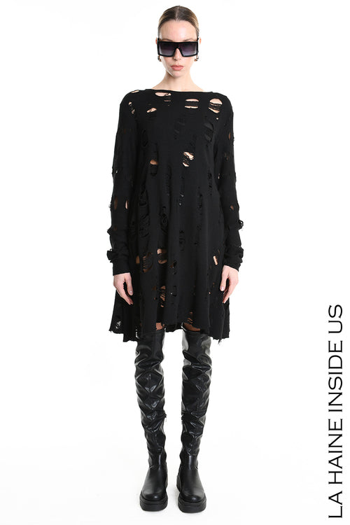 LH W5201 DRESS Flared Blend Wool Black