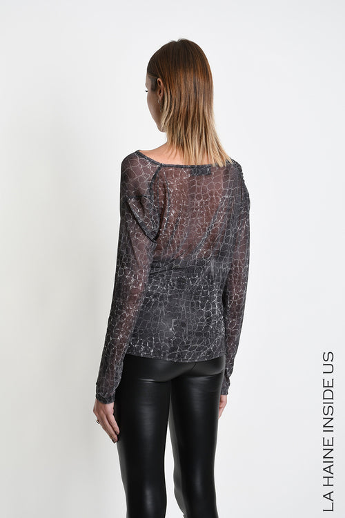 LH W5428 SWEATER Regular Tulle Stretch Printed Black