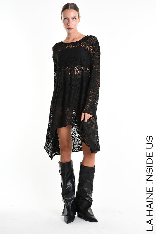 LH W5377 DRESS Asymmetric Viscose Stretch Perforated Black