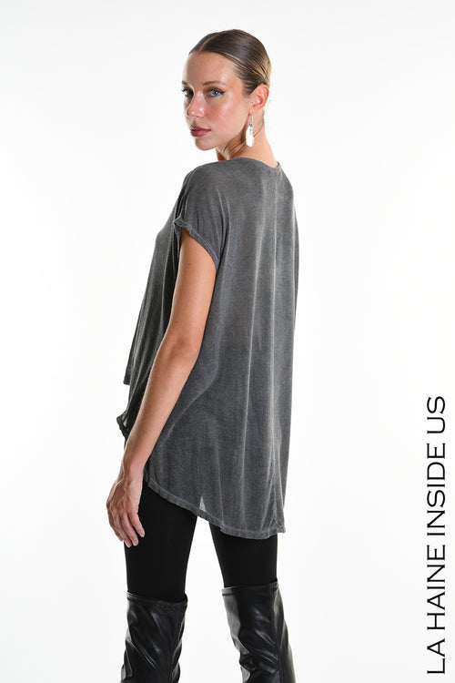 LH W5325 T-SHIRT Over Asymmetric Modal Silk Dyed Cold Grey