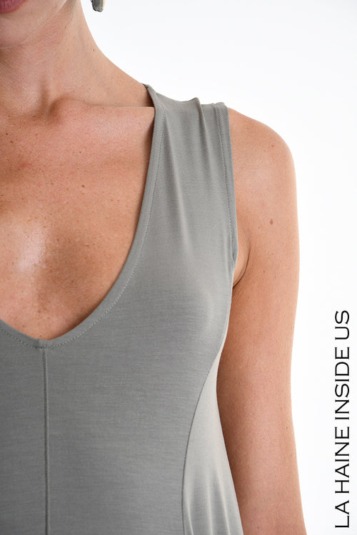 LH  W5367 DRESS Asymmetric Jersey Bamboo Mud