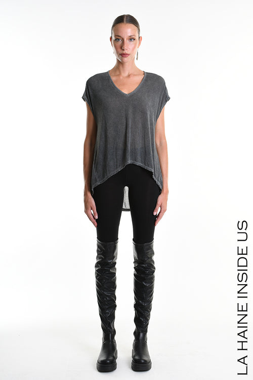 LH W5325 T-SHIRT Over Asymmetric Modal Silk Dyed Cold Grey