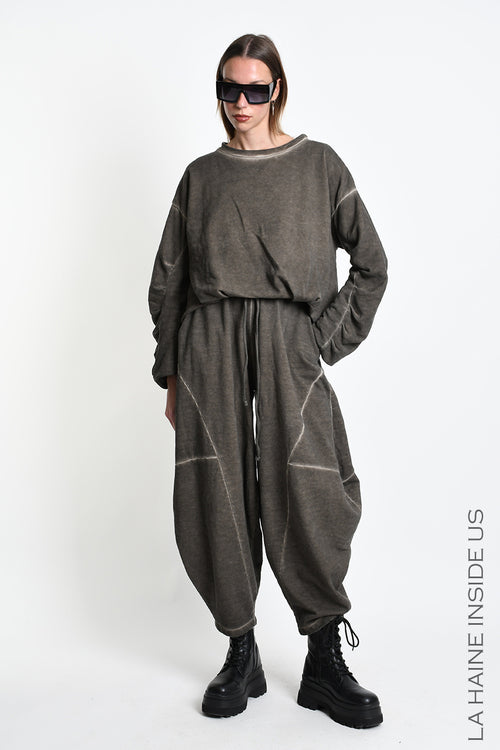 LH W5461 SWEATER Doubled Over Crop Fleece Dyed Cold Beige