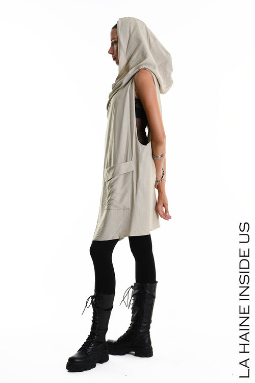 LH M1246 CARDIGAN Doubled Sleeveless UNISEX D Beige