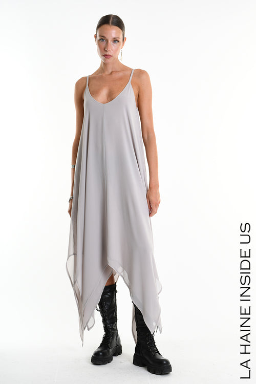 LH 5342 DRESS Doubled Georgette & Doubled Faux Leather Grey