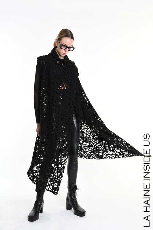 LH  W5200 GILET Over Asymmetric Blend Wool Perforated UNISEX D Black