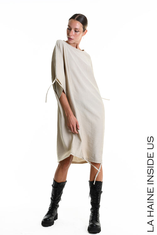LH W5309 DRESS Over Fluid Viscose Embossed Beige