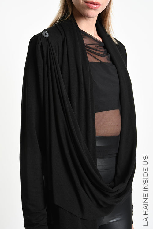 LH W5455 CARDIGAN Asymmetric in Viscose Jersey Stretch Black
