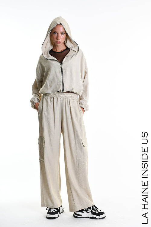 LH  W5347 BOMBER Over Fluid Viscose Embossed Beige