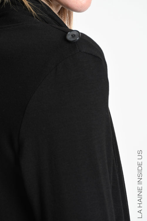 LH W5455 CARDIGAN Asymmetric in Viscose Jersey Stretch Black