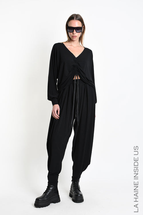 LH W5393 SWEATER Over-Cropped in Bamboo Jersey Black