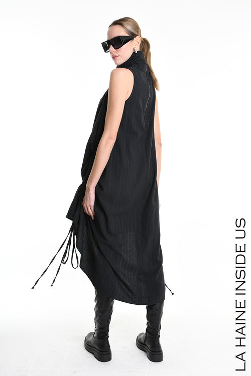 LH W5175 abito Over Asymmetric Flannel Pinstripe Black