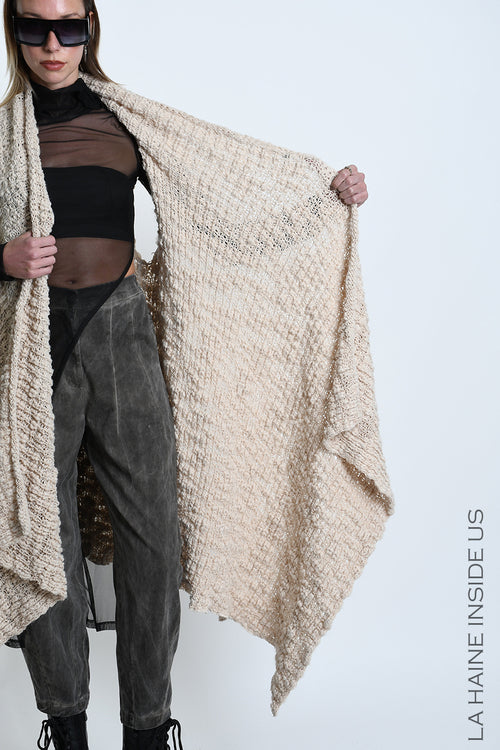 LH W5521 VEST Asymmetric Wool-Blend Fineness 5 Braided Boucle UNISEX D Ecru