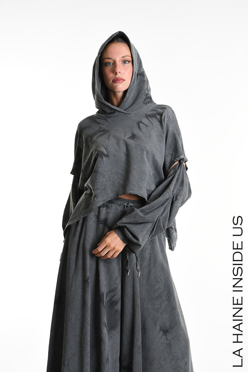 LH  W5294 SWEATSHIRT Crop Cotton Stretch Dyed Cold Net Treatment Black