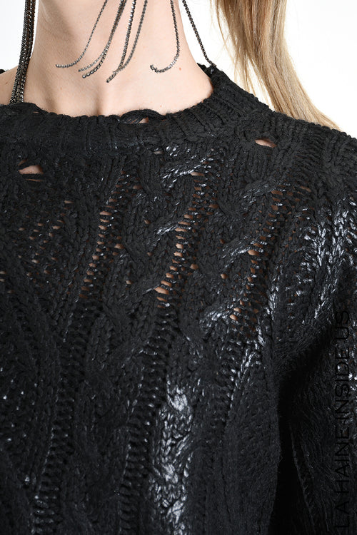 LH W5136 SWEATER Crop Braided Thickness 3 Black