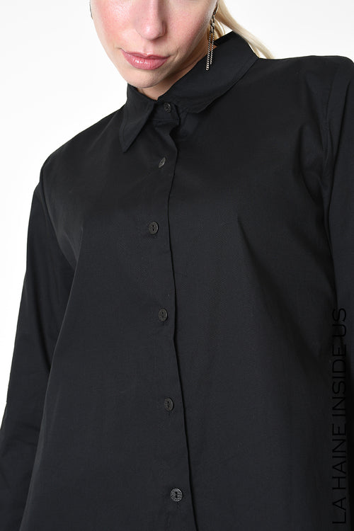 LH LW913 CAMICIA Asimmetrica in Cotone Popeline Nero