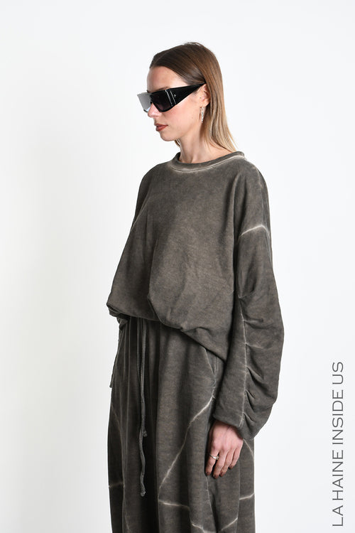 LH W5461 SWEATER Doubled Over Crop Fleece Dyed Cold Beige