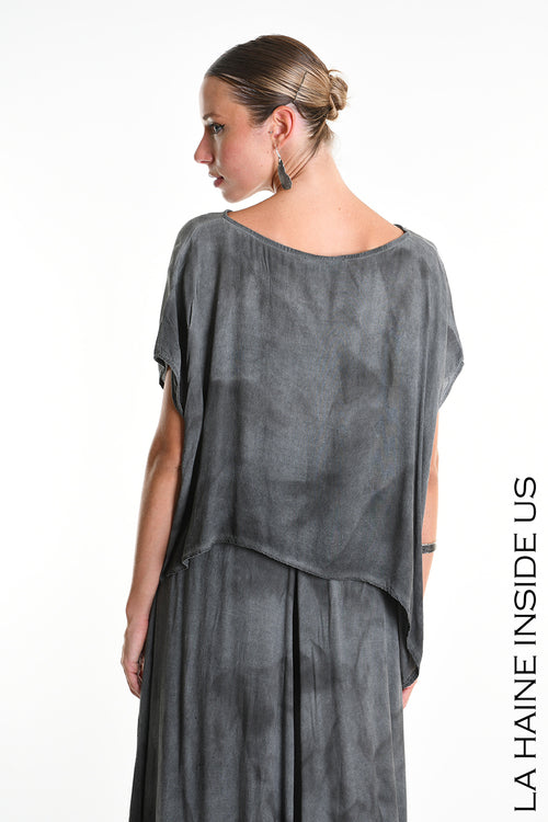 LH W5311 T-SHIRT Over Asymmetric Viscose Dyed Cold Grey
