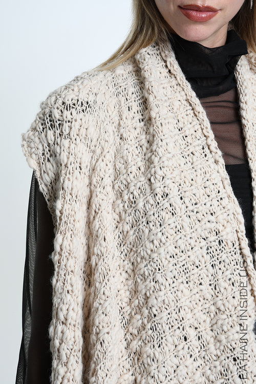 LH W5521 VEST Asymmetric Wool-Blend Fineness 5 Braided Boucle UNISEX D Ecru