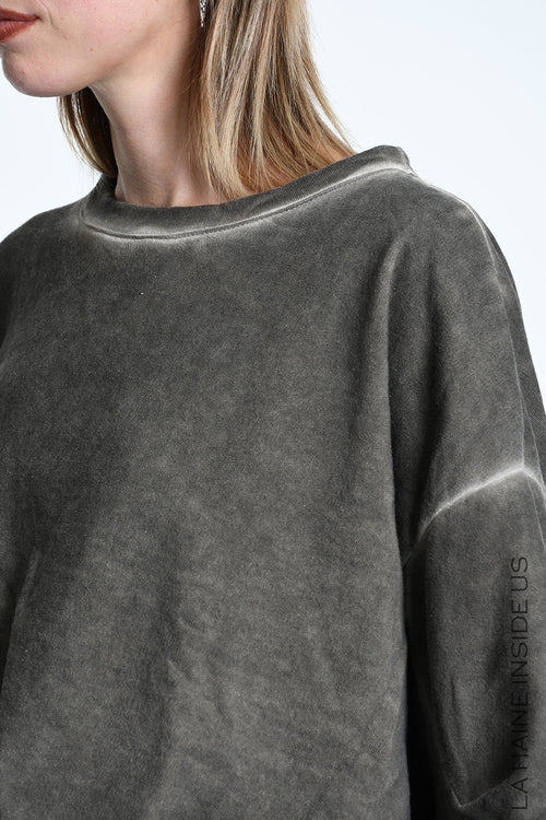 LH W5461 SWEATER Doubled Over Crop Fleece Dyed Cold Beige