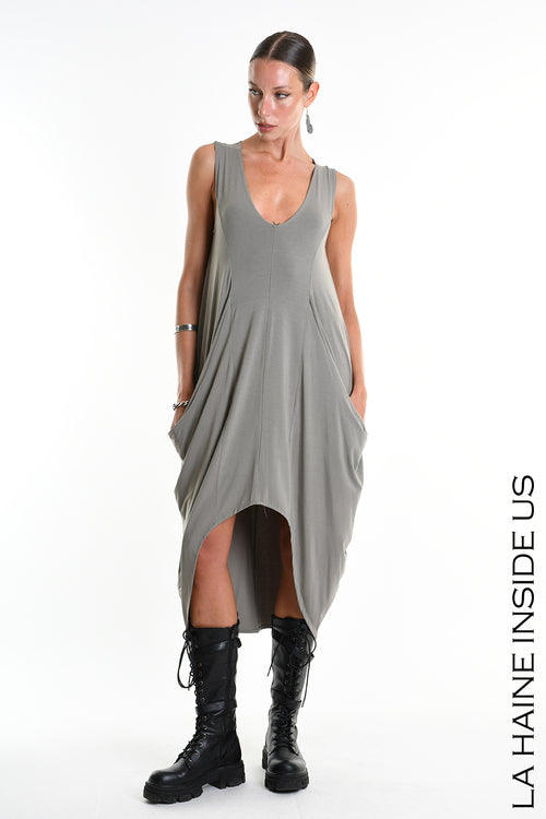 LH  W5367 DRESS Asymmetric Jersey Bamboo Mud