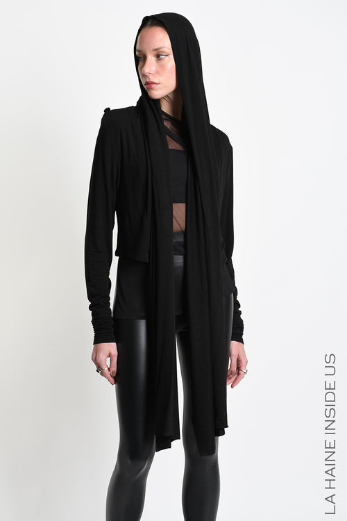 LH W5455 CARDIGAN Asymmetric in Viscose Jersey Stretch Black