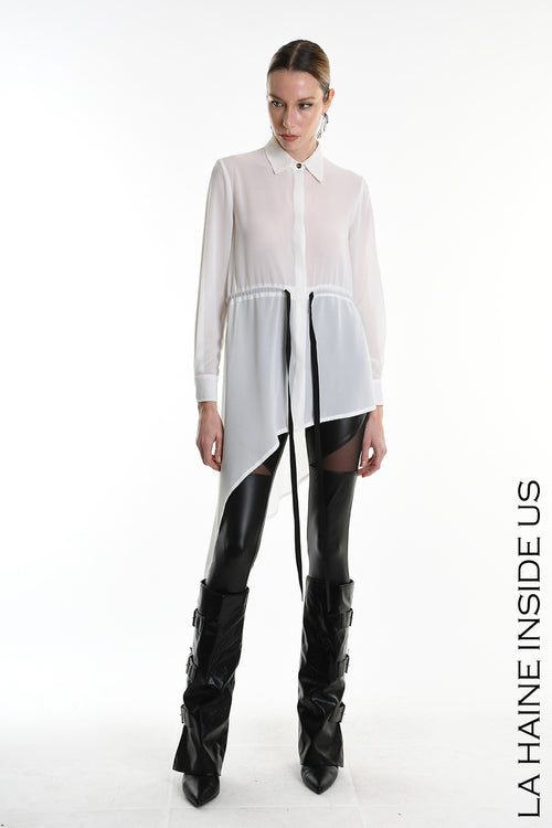 LH W5246 SHIRT Asymmetric Georgette White