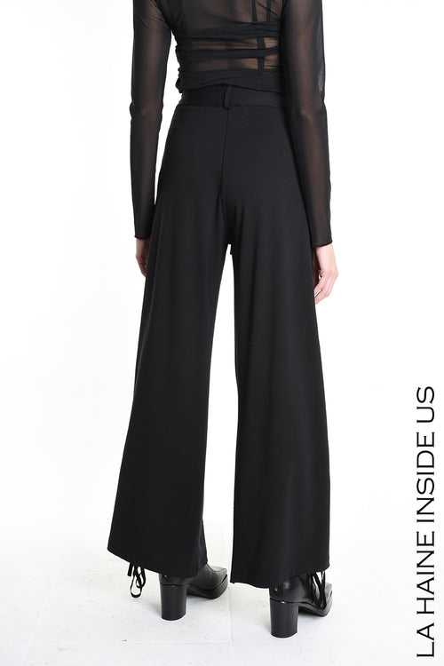 LH W5177 PANTALONE Palazzo in Punto Milano Nero